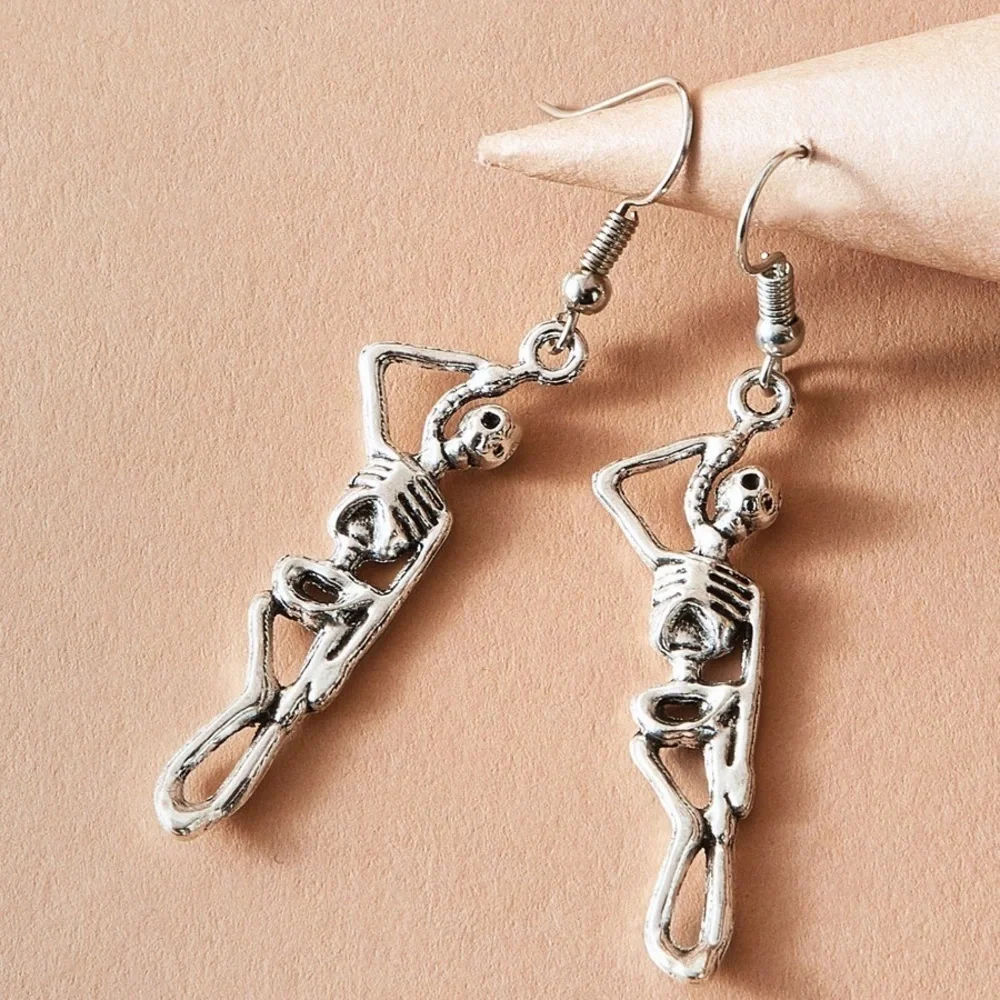 Silver Hanging Skeleton Earrings